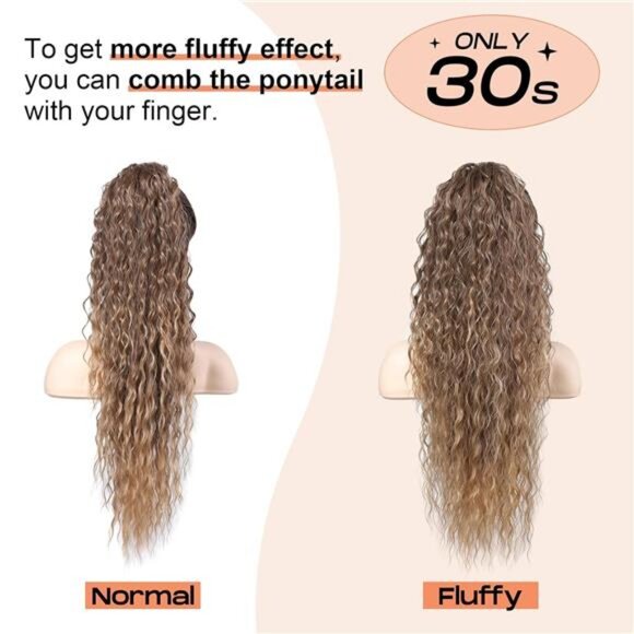 Drawstring Ponytail Extension, Brown Caramel Blonde - Picture 3 of 5